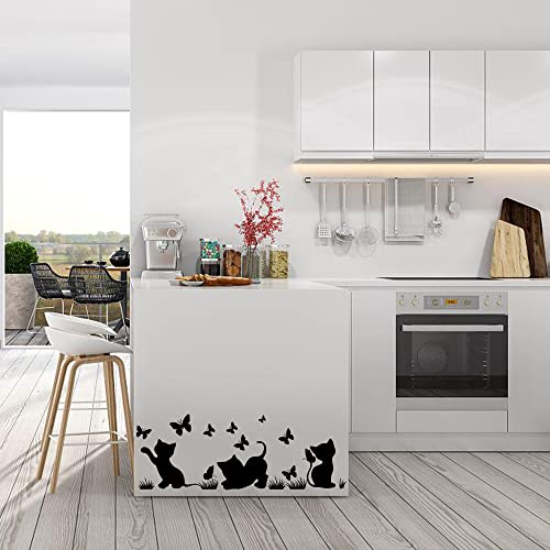 Vinilo Decorativo Infantil Gato Silueta Atrapando Mariposa miniatura 3