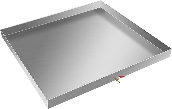 Washing Machine Pan 304 Stainless Steel Heavy Duty Compact Washer Drip Tray with Drain Hole & Hose Adapter 32 x 30 x 2.5 Inch