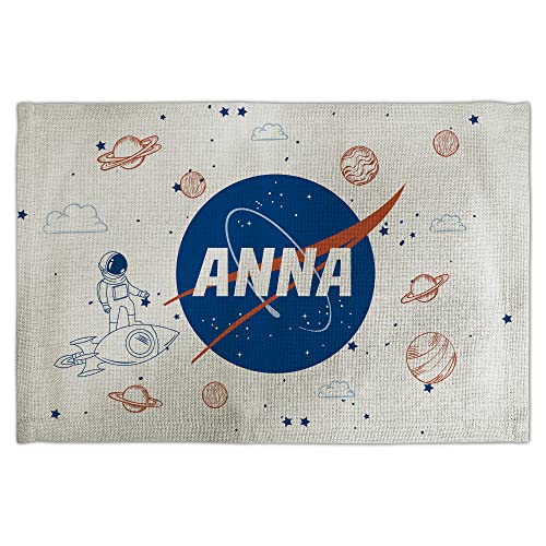 Image of LolaPix Children's Tablecloth Individual Personalised Doily Fabric Tablecloth 45 x 30 cm Polyester Linen Texture Various Designs NASA