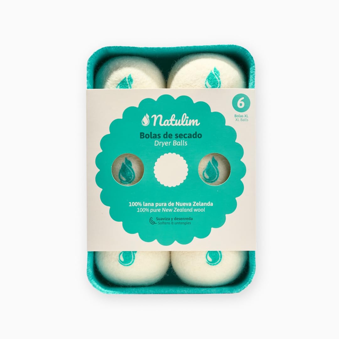 NATULIM Palline di Lana per Asciugatrice Set 6 XL - Ammorbidente Naturale Riutilizzabile Senza Plastica - 100% Lana Nuova Zelanda