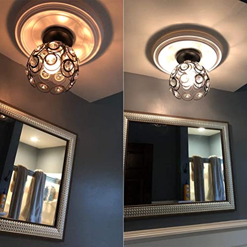 Tislyco Modern Chandelier Crystal Ceiling Hallway Light, Mini Semi Flush Mount Ceiling Light Fixture Mini Chandelier, Antique Black Metal Crystal Chandelier Lamp Entryway Bedroom Bathroom Kitchen #TOP7