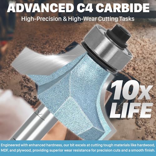 Image of KEENTECH Round Over Router Bit, 1 /4 inch Shank x 1-3 /8 inch Dia x 7 /16 inch Radius | Industrial Grade, Tungsten Carbide Tipped, 10X Lifespan, Woodworking