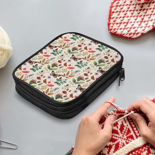 Image of Crochet Hook Case Butterfly Floral Crochet Hook Holder Portable Crochet Hook Storage Bag with Web Pockets Suitable for Crochet Needles /Knitting Accessories