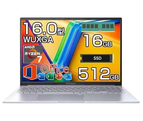 �y�����ςݕi�z �m�[�g�p�\�R�� Vivobook 16X 16.0�C���` WUXGA AMD Ryzen 7 7730U 4.5GHz ������ 16GB SSD 512GB Windows11 Office�t�� ����LAN WEB�J���� �e���L�[�t�� �m�[