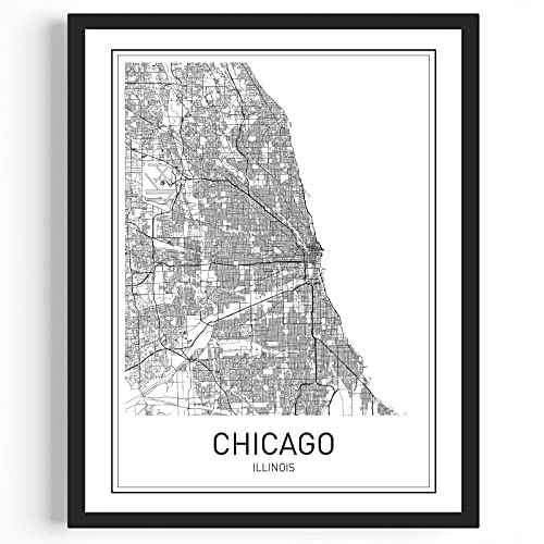 Chicago Print Map Of Chicago City Maps Chicago Map Print Map Art Print Black And White Map Illinois Map Wall Art Modern Cities Minimalist Map Art 8X10 Unframed #TOP1