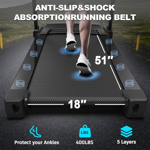 Image of 3.5HP Folding Treadmill with 0-15% Auto Incline, 400 LBS Capacity Home Running Machine, Bluetooth App Control, LED Display, Shock Absorption, Portable Electric Treadmill for Home