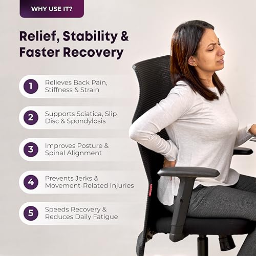 Image of betterhood Premium LS Back Support Belt for Back Pain, Orthopedic Waist Support | EasyMove StableMax Design with 8 Stabilizers, Central Rigid Contour, Light AeroMesh, Adjustable Compression (Size L)