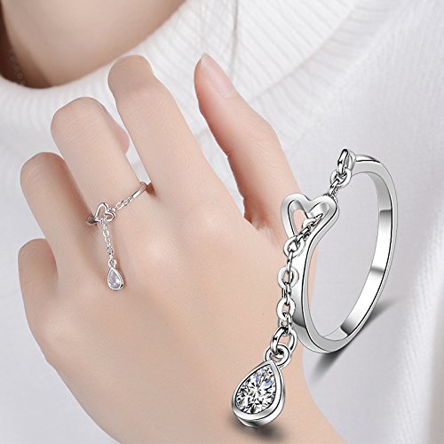 Impurain To My Daughter Love Heart Ring, 3Pcs Adjustable Open Rings Set Green Leaf Bamboo Bone Ring Cute Heart Chain Link Stacking Statement Ring Fidget Jewelry #TOP1