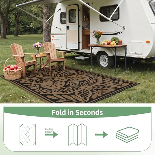 Image of GENIMO Outdoor Rug, 5'x8' Waterproof Plastic Rugs for Patio, Black