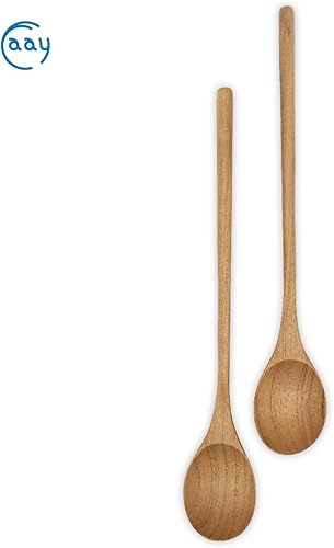 Miniatura 2 de FAAY - 2 cucharas de sopa de teca de mango largo de 10.5 pulgadas para probar chef, agitar, mezclar. Cocina - Utensilios de cocina estilo coreano