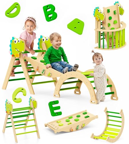 Image of Pikler Triangle Set, 11-in-1 Montessori Climbing Toy for Toddlers, Foldable Wooden Indoor Jungle Gym & Playground Climber for Learning and Motor Skills (18 Months-7 Years)