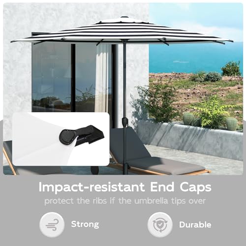 Image of Abba Patio 9FT Lyon Outdoor Patio Umbrella Outdoor Table Umbrella with Crank Market Umbrella 8 Sturdy Ribs UV Protection Waterproof and Push Button Tilt for Garden Deck Backyard Pool,Black & White Stripe