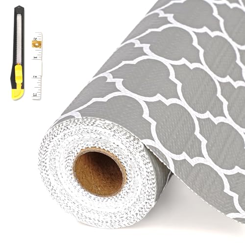 Drawer and Shelf Liner for Kitchen Cabinet,Non-Adhesive Cabinet Liner 18in x 30FT,Waterproof Shelf Paper Non-Slip Mats Cupboard Liners Contact Protect Dresser/Shelves/Table-Grey Lantern