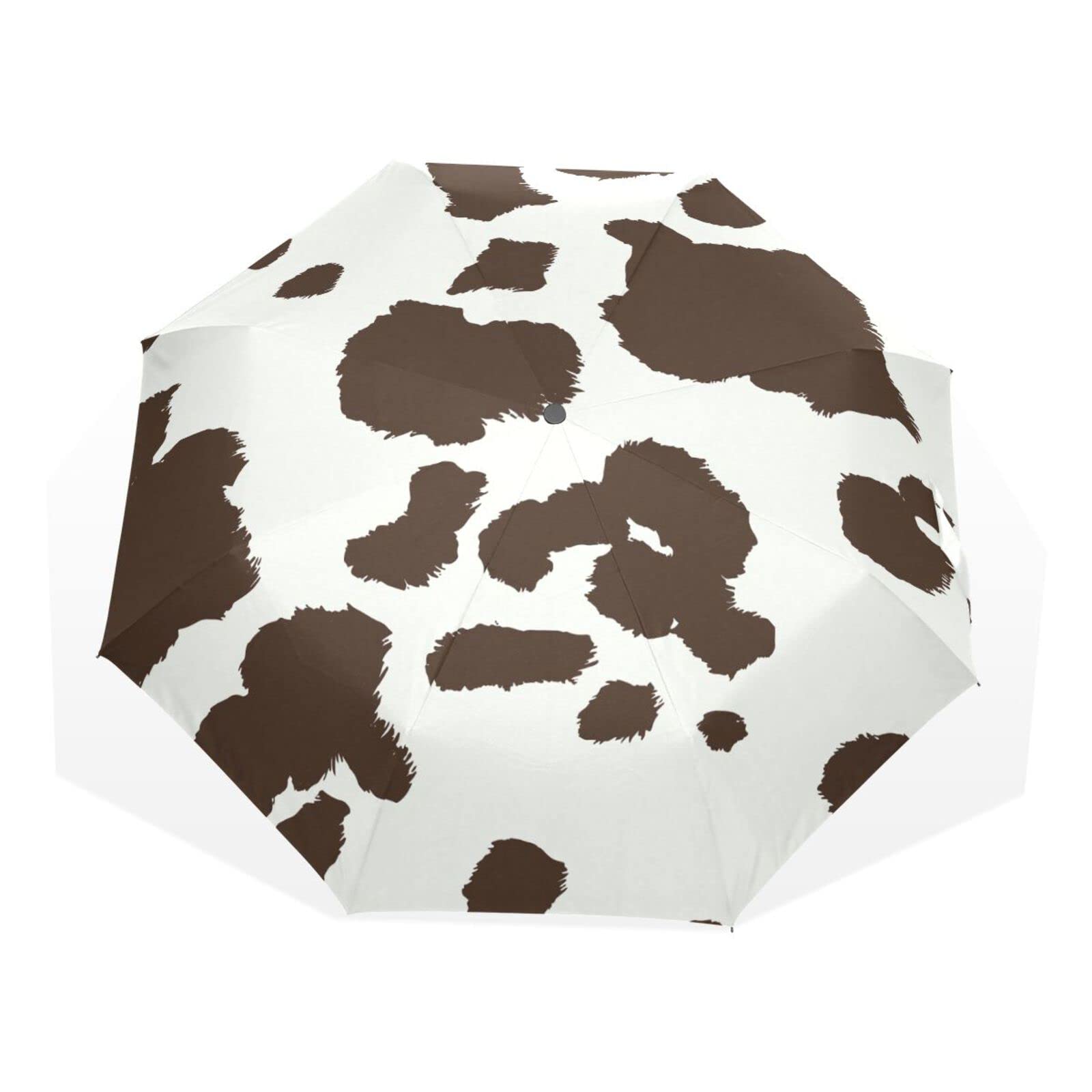 Poeticcity Cow Print Coffee White Color Dots Seamless Pattern Rain Travel Umbrella, Hand Open Close Windproof Waterproof Folding Umbrella, Compact Canopy Strong Ray Parasol Umbrella