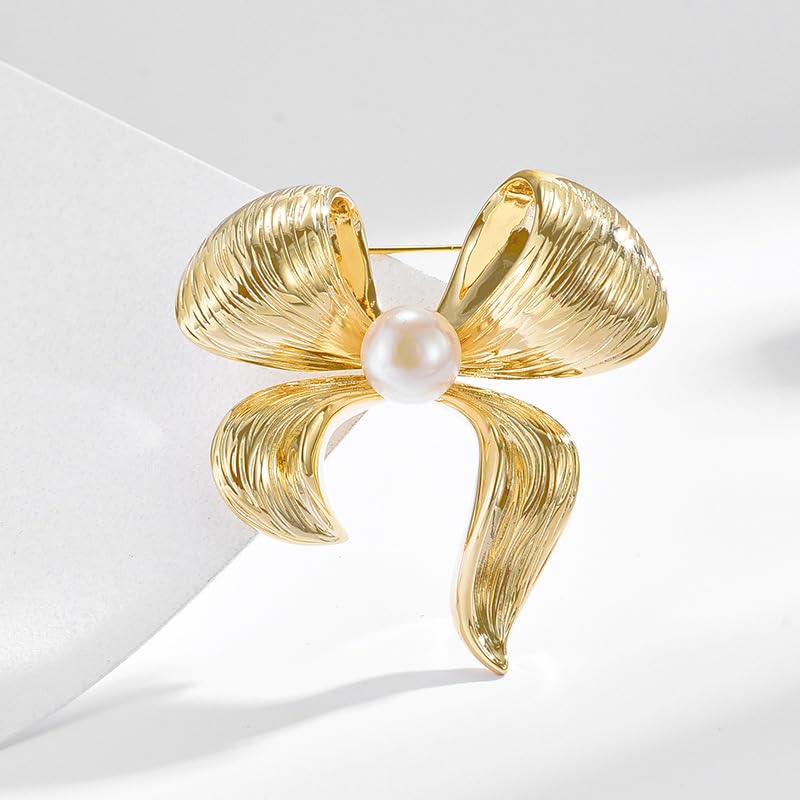 Image of Gold Brooches for Women Ladies Yellow Broach Flower Bow Rhinestone Lapel Pins Blazer Dress Denim Jacket Accessories
