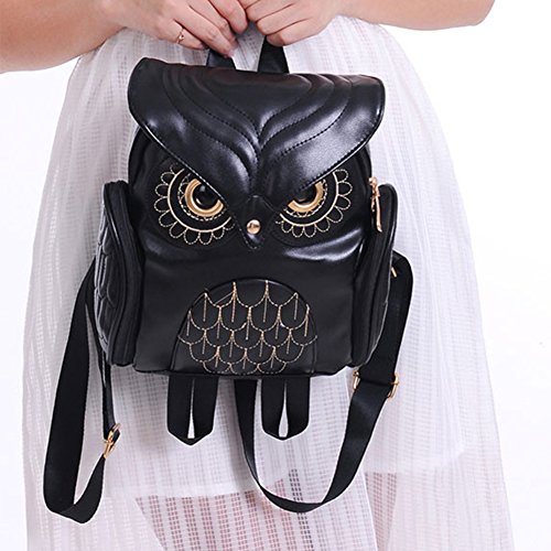 Wysbaoshu Womens Fashion Owl Backpack Girl's Pu Leather Mini Daypacks(Black) #TOP3