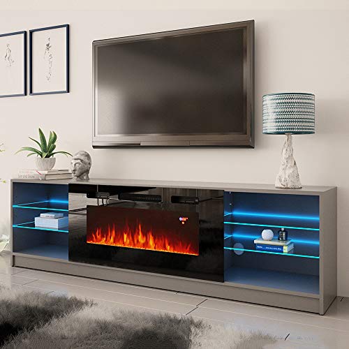 MEBLE FURNITURE & RUGS Boston 01 Electric Fireplace Modern 79\" TV Stand (Gray)