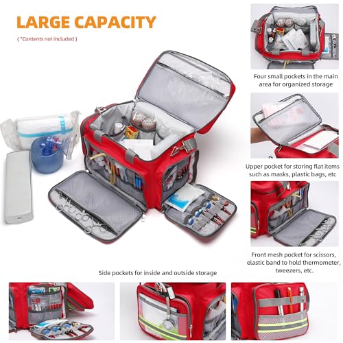 Leere Erste-Hilfe-Tasche für Notfallvorsorge, großes Fassungsvermögen, wasserdicht und langlebig, mit verstellbarem Gurt und reflektierendem Streifen, ideal für Reisen, Zuhause, Auto, Wandern