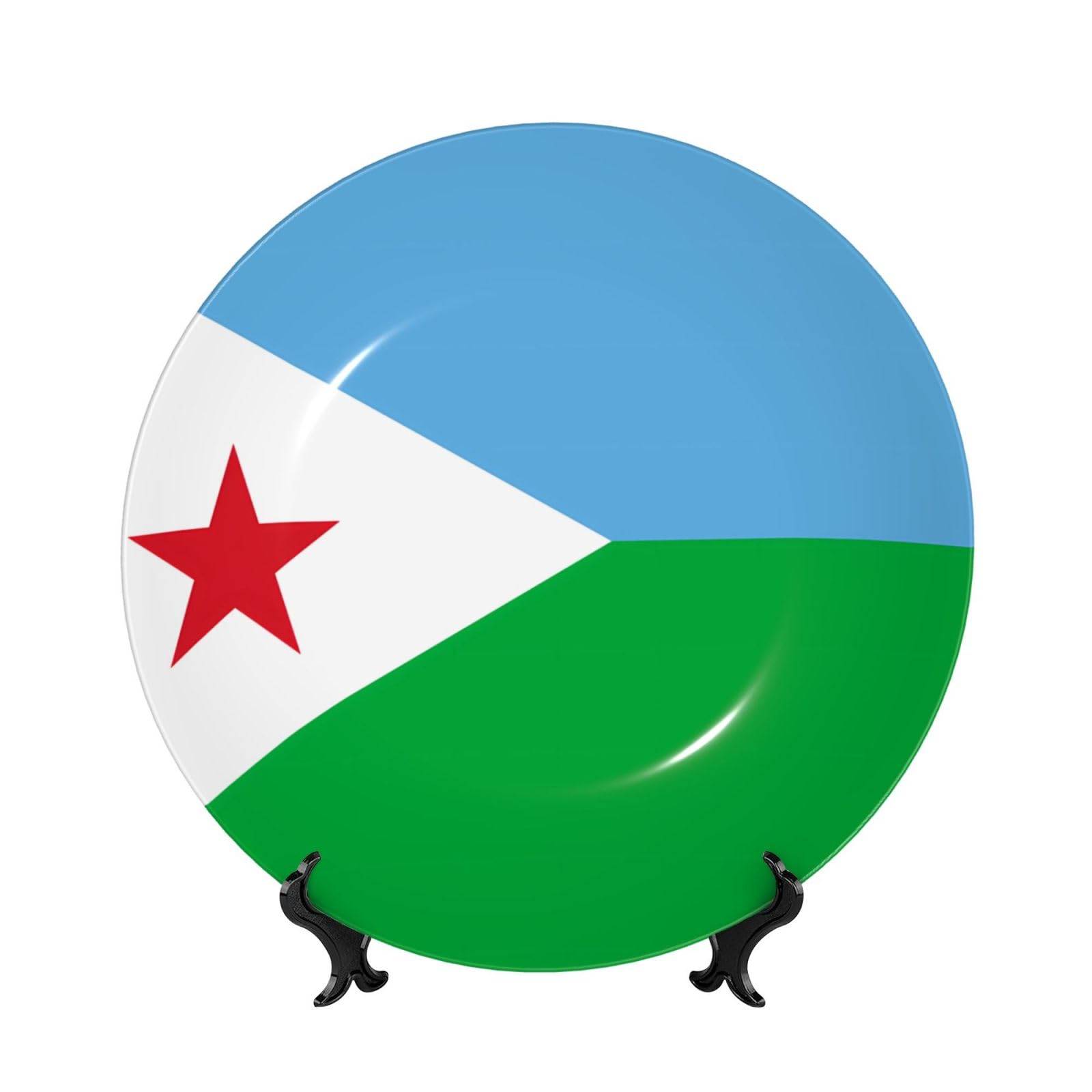 SXZVVBN Flag of Djibouti Bone China Decorative Plate Art with Stand Removable Adhesive Hanging for Home Office 7in