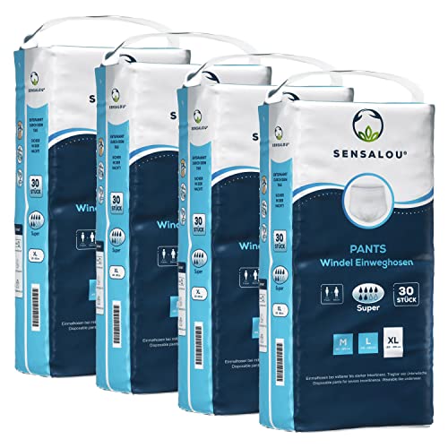 Sensalou Couche Culotte Jetable - Grande Taille XL (120 pieces) - Adulte Femme & Homme - Protection Absorbante Forte - Contre Fuites Urinaires & Fécales...