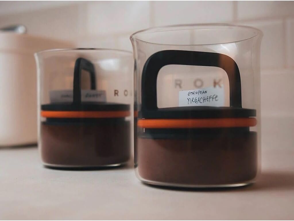 ROK Zero Jar – Glass Coffee Canister with Airtight Lid to Preserve Food Freshness, Kitchen Storage for Beans, Grounds, Tea & Sugar - 250g Capacity