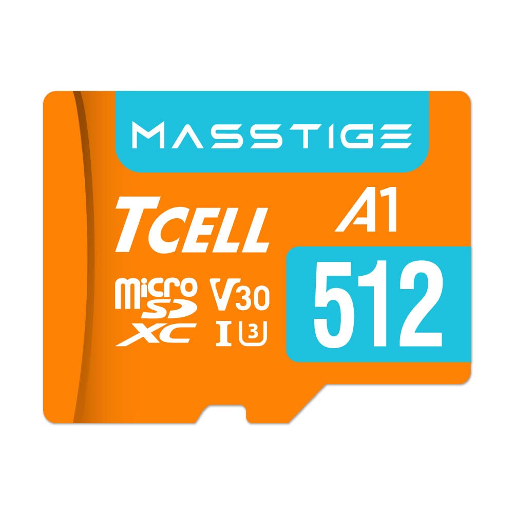 TCELLMASSTIGE 512GB microSDXC A1 USH-I U3 V30 100MB/s Full HD & 4K UHD Memory Card with Adapter