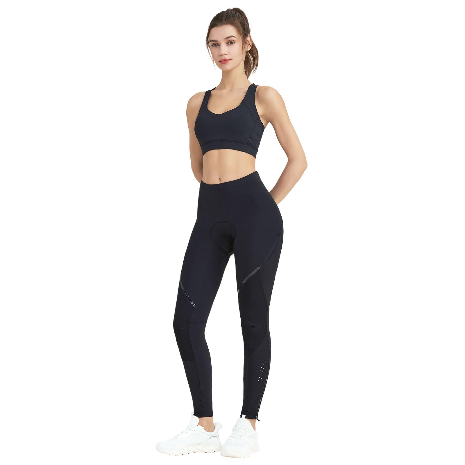 Santic Pantalon de cyclisme long pour femme - Rembourré - Thermique - Rembourrage de l'assise - Réfléchissant - Long legging