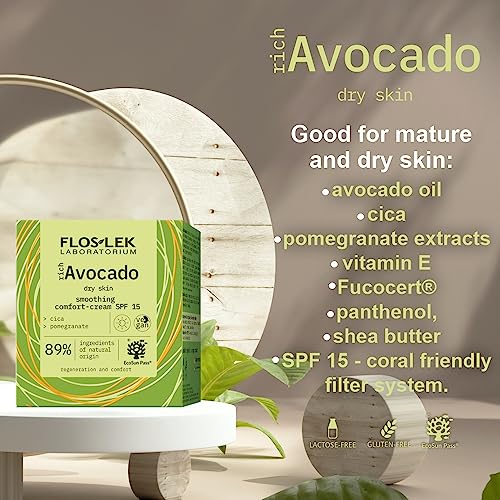 FLOSLEK richAvocado Smoothing Day Cream SPF 15 | Deeply Nourishing & Replenishing Sunscreen | Face Cream for bright and even Skin Tone | 50 ml - Image 3
