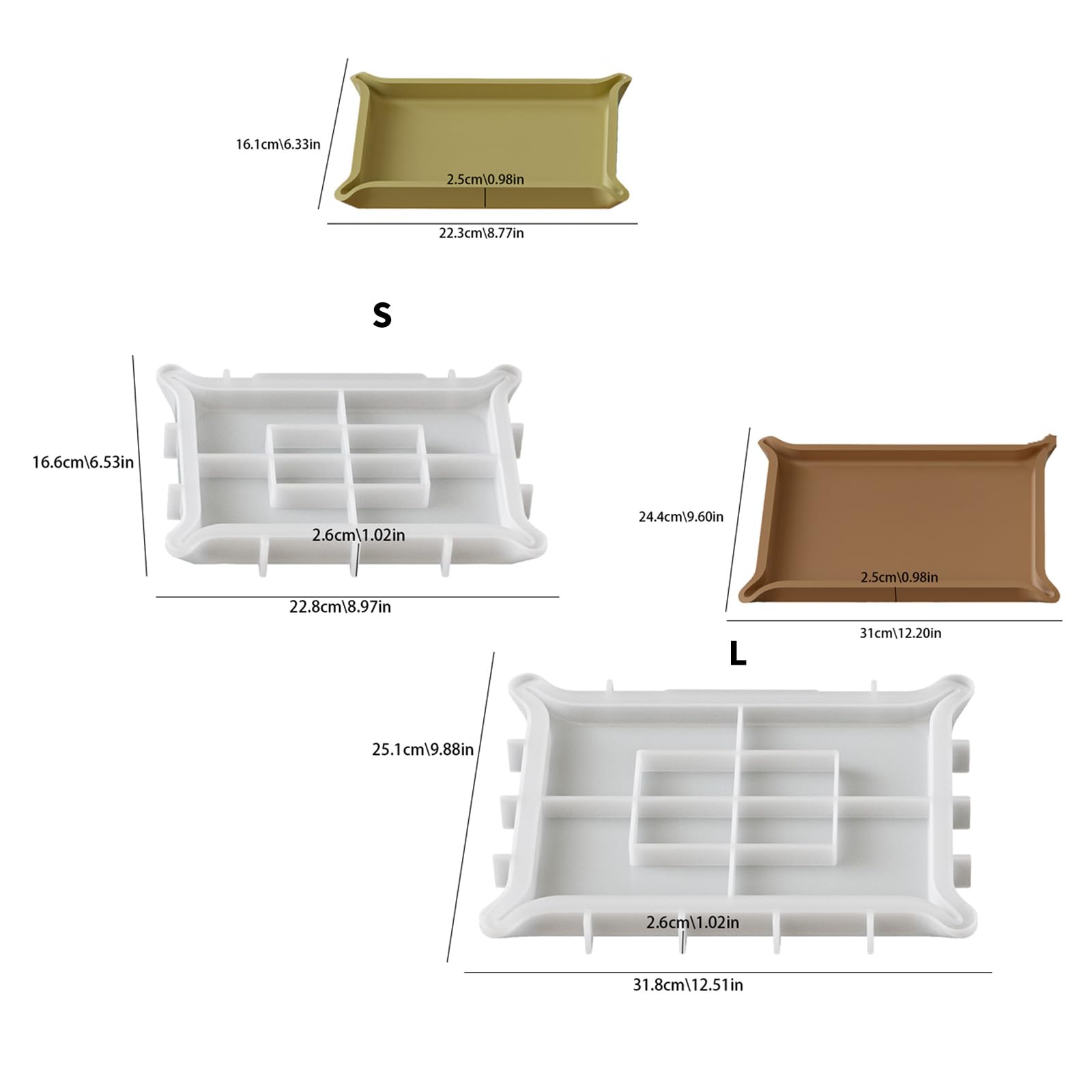 Molde de proyecto de bandeja de resina, forma de silicona reutilizable para bandeja de decoración rectangular, fundición y organización de proyectos, forma de fundición hecha a mano, organizador de de