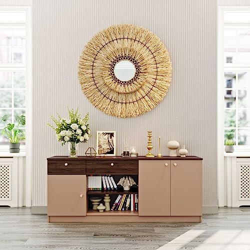Image of Wakefit Engineered Wood Sideboard | 1 Year Warranty | Storage Cabinet for Home Kitchen Living Room | 2 Closed Compartments, 2 Drawers & 2 Open Shelves | Kilo - Brown