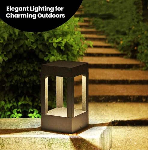 Image of GIGAWATTS SURANS PP Outdoor Gate Light - 12W Integrated Light 101% Rust & Waterproof Die-Casting Aluminium Pillar Lamp Base Mount Grey Exterior Fixture for Garden, Boundary & Home Entrance