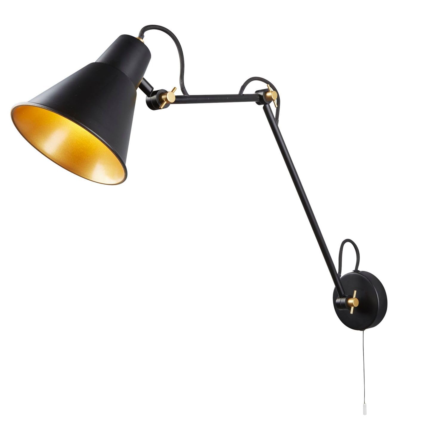 Lámpara de lectura de pared H: máx. 58 cm lámpara de pared articulada regulable con interruptor oro negro E27 lámpara de pared estudio lámpara de lectura salón