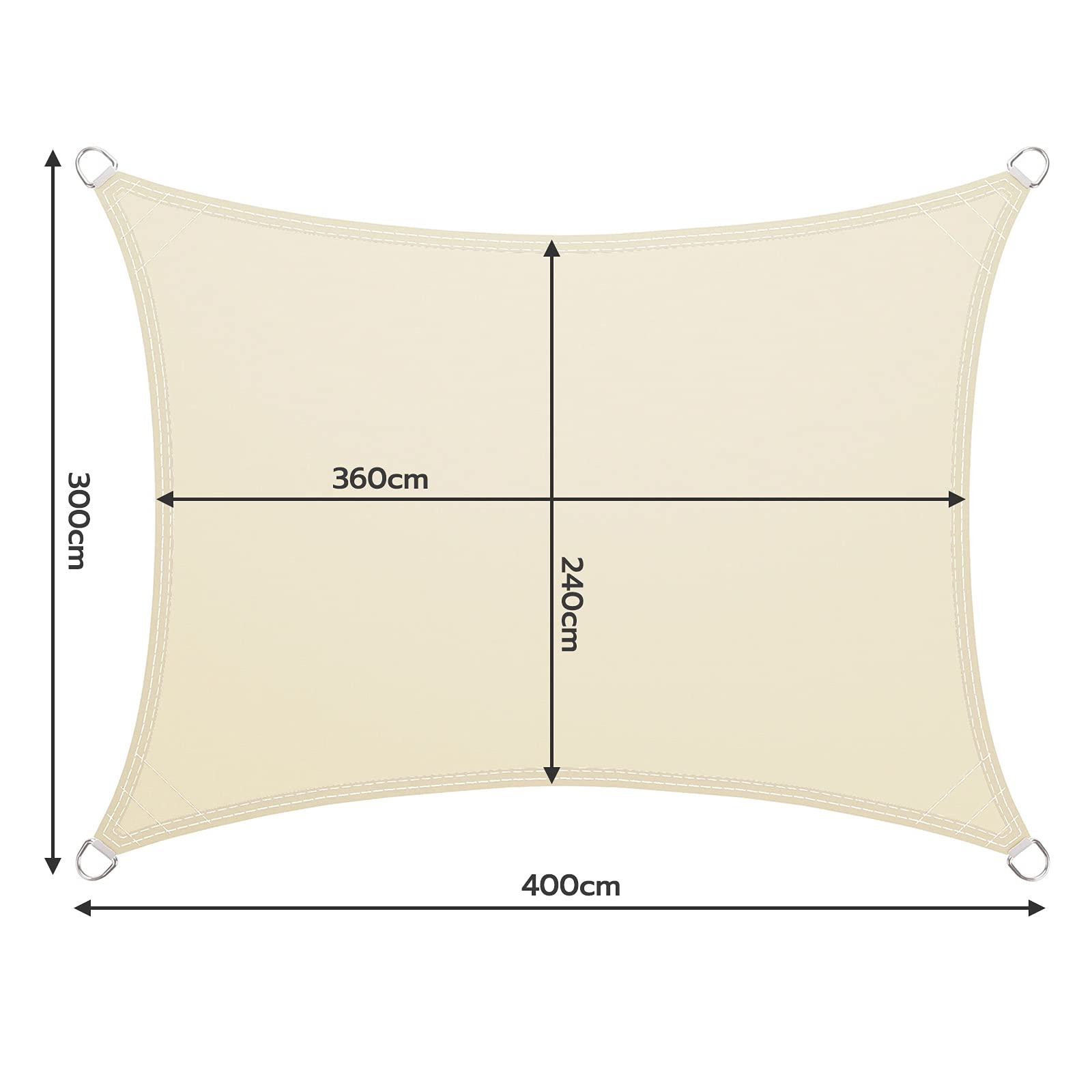 Tenda Parasole LARMNEE PES 3 x 4 m Vela Ombreggiante 93% UV Resistente all'Acqua 1000 mm Beige