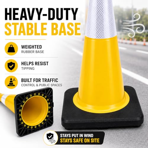 Image of BESEA 8PACK 28 inch inch Traffic Safety Cones Yellow Road Parking Cones Heavy Duty Construction Cone Structurally Stable for Traffic Control at Public Place