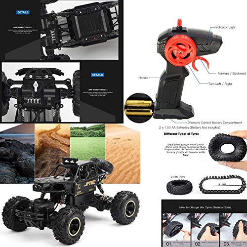 Image of Magicwand 1:16 Scale R /C Rechargeable 4 Wheel Drive Rock Monster with 4 Extra Wheels for All-Terrain Types【Black or Gold】【Pack of 1】