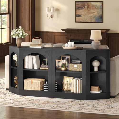 Image of 70.9 inch Extra Long Arched Console Table, Black Entryway Table with Shelves, Farmhouse Console Table for Entryway, Living Room, Black