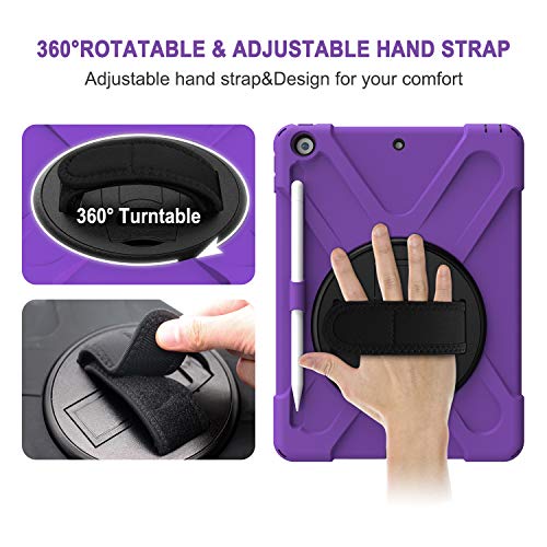 Protection iPad 10.2 antichoc avec porte-stylet et sangle violet