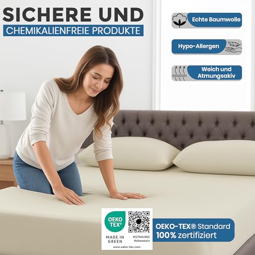 Cozita Basics Spannbettlaken 140x200cm - 100% Baumwoll Jersey Bettlaken, Öko-Tex Zertifiziert, bis 25 cm Matratzenhöhe – Natur – Ansicht 6