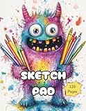Sketch Pad - Drawing Books for Kids 6-10: 120 Blank Pages Sketchbook, Colorful Monster Cover, 8.5 x 11 Inches