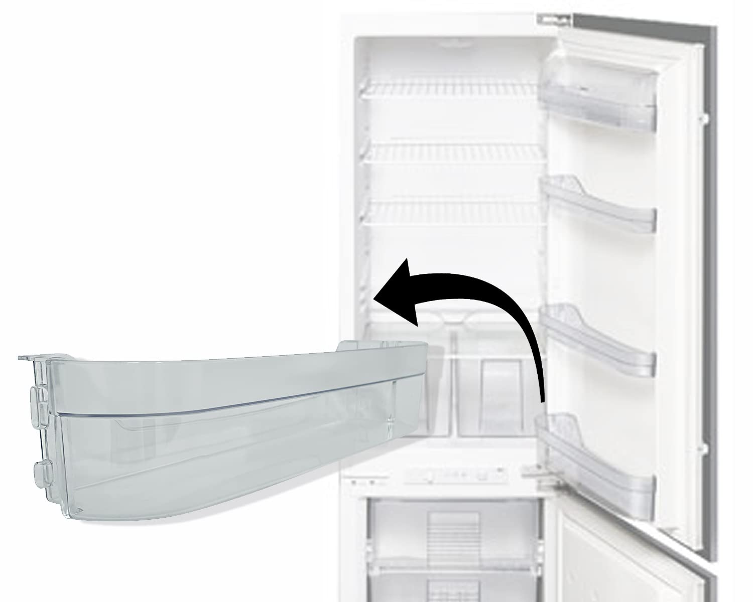 Balconcino Mensola Bottiglie per Frigoriferi Adatto per Smeg, Dimensioni 430x100x90 (mm) Trasparente, 760391857, per Modelli CR312A FR232A CR3212AP FR232ASX CR312APSX1