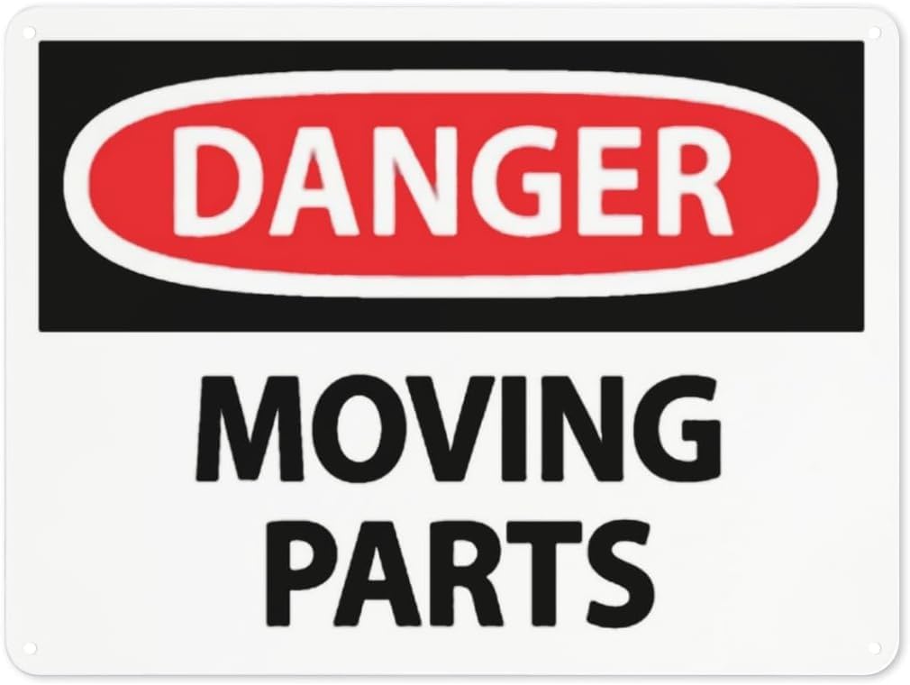 Warning Notice Danger Moving Parts Rust Free Aluminum Tin Sign - Traffic Safety Decor with Pre-Drilled Holes for Workplace, Factory - 12x8 Inch​