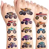 Monster Truck Temporary Tattoos for Kids | 96 PCS Pre-Cut Cute Monster Truck & Race Car Tattoos, Birthday Party Favors, Classroom Gifts & Party Decorations