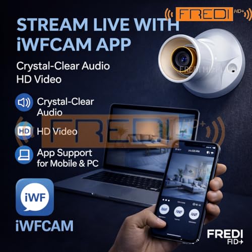 Image of FREDI HD PLUS Bulb Holder Camera WiFi 1080P Indoor Security Camera, Mobile & PC Live View via iWFCAM App, Plug-in AC 220V, Loop Recording, SD Card Support up to 32GB, Home Office Monitoring