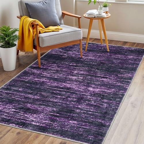3x5 Purple White Modern Abstract Rug for Farmhouse, Super Soft Washable Rug with Non-Slip, Low-Pile Indoor Door Area Rug for Living Room Bedroom, Carpet with Non-Shedding