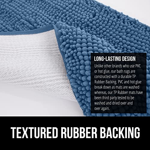 Image of GORILLA GRIP Bath Rug Mat 70x24, Thick Soft Absorbent Chenille, Quick Dry Microfiber Mats, Rubber Backing Washable Shower Floor Rugs, Bathmat Runner, US Designed Bathroom Home Decor Accessories Blue