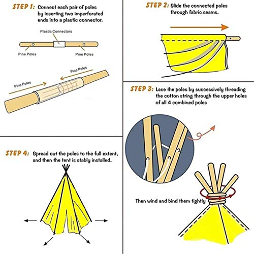 Frunimall tipi tent voor kinderen/meisje met gekleurde vlag, opvouwbare kinderen Indian Wigwam speelhuisTent Indiase speeltent voor kind wit voor binnen en buiten beige - Afbeelding 7