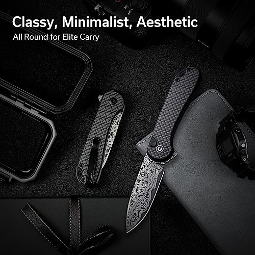 Image of CIVIVI Elementum II Pocket Folding Knife, 2.96 inch Damascus Blade Utility Knife with Deep Carry Pocket Clip for EDC C18062PB-DS1