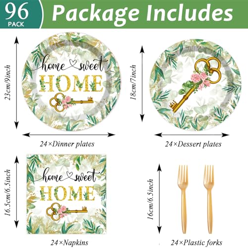 96PCS House Warming Party Decoration Housewarming Party Supplies Home Sweet Home Party Tableware Set Rustic Floral Paper Plates Disposable Housewarming Plates Napkins Dinnerware for New House Wedding - Image 3