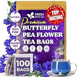 FreshDrinkUS, 100 Premium Butterfly Pea Flower Tea Bags – 100% Pure & Natural | Caffeine-Free Herbal Blue Tea | No Additives, Non-GMO, Made With Natural Material Tea Bag, No Sugar, No Caffeine, No Gluten, Vegan