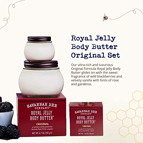 Savannah Bee Company Ultra-Rich Royal Jelly Body Butter Original Formula Set: Deeply Moisturizes, Nourish & Revitalize Skin with Sweet Fragrance of Blackberries & Velvety Vanilla (6.7 Oz & 1.65 Oz)